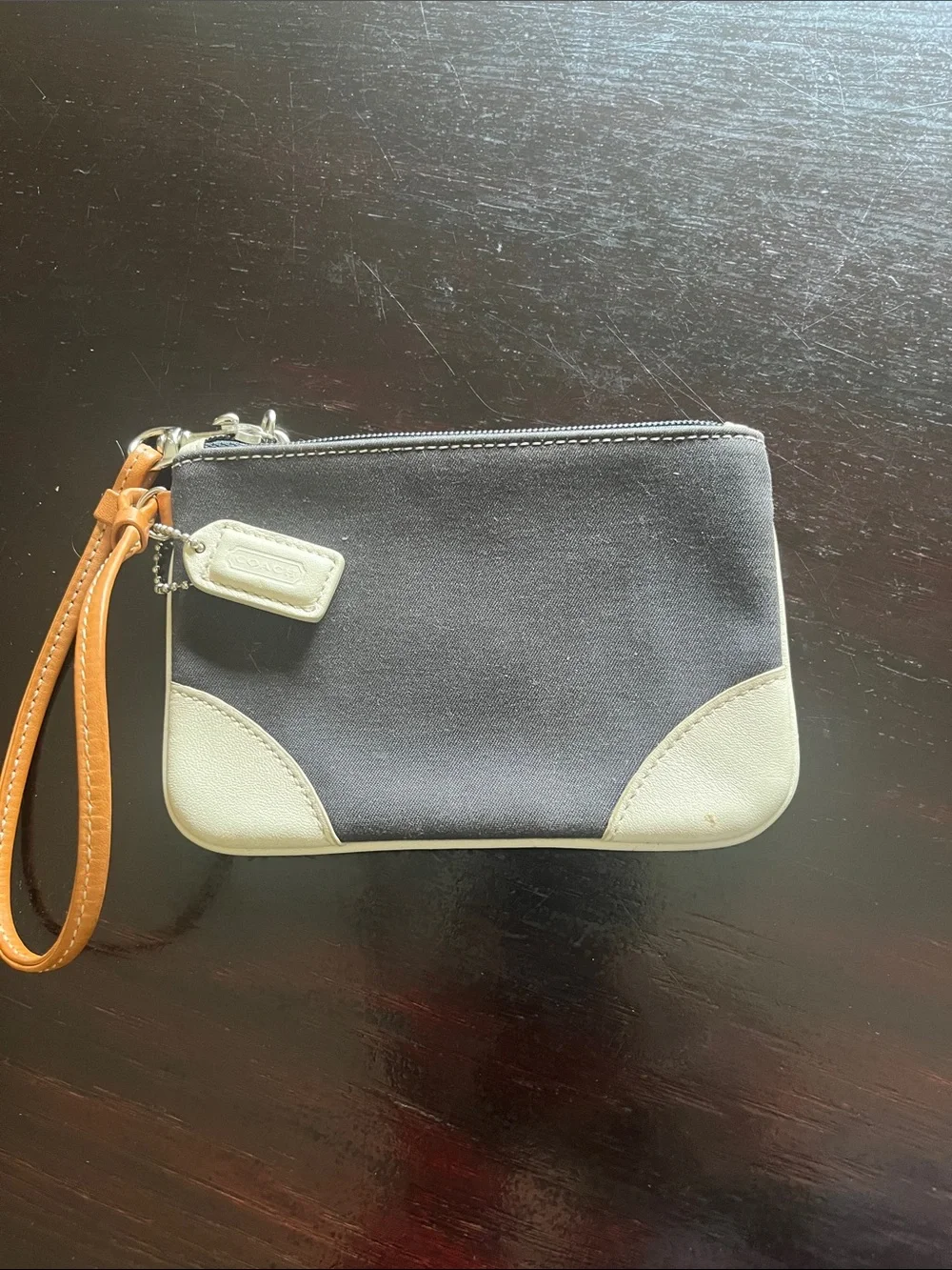 Coach wristlet Canvas and Leather Wristlet Pouch in Charcoal and Cream